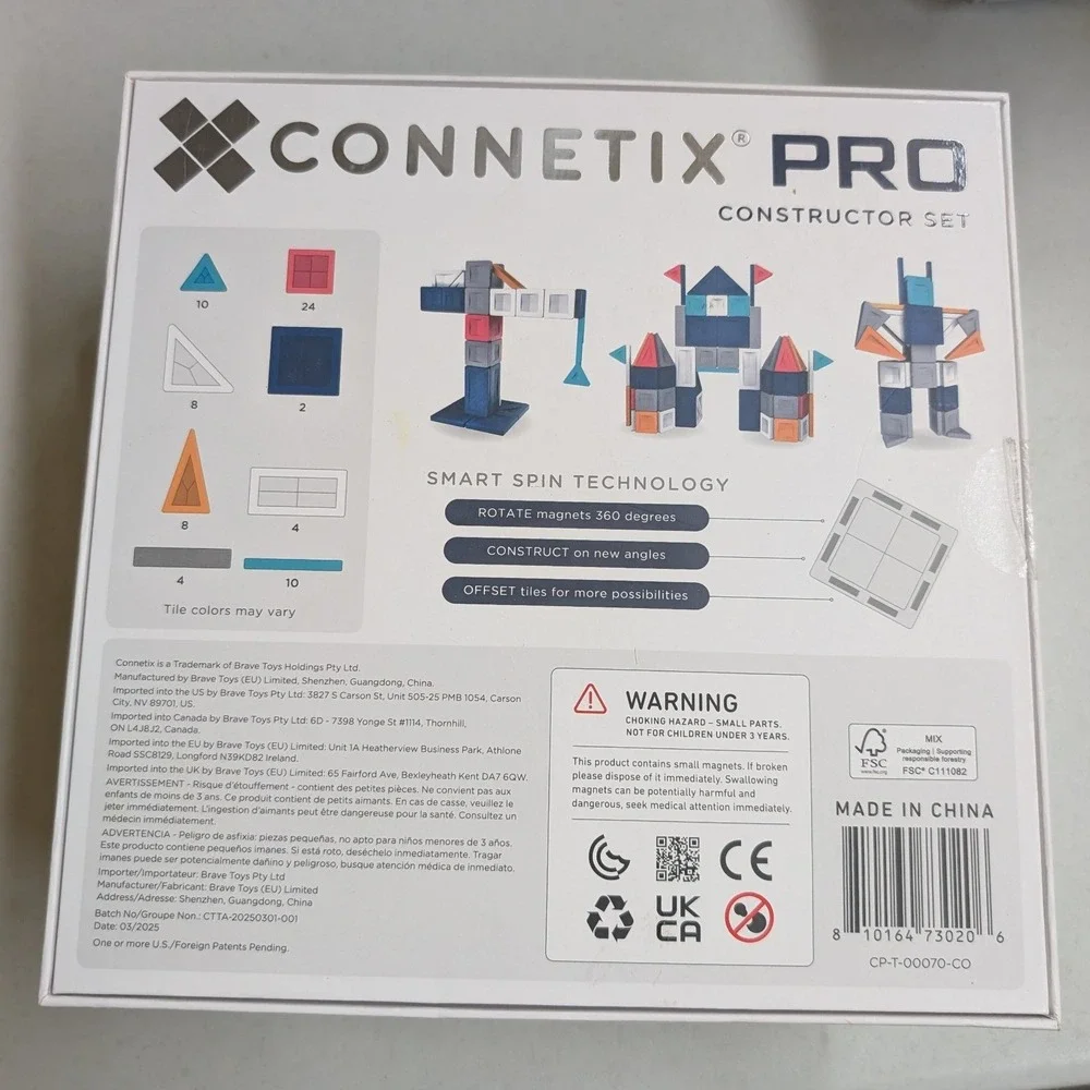Connetix Pro Constructor Set Kids 70pc Multicolor NWT Magnetic Building Tiles